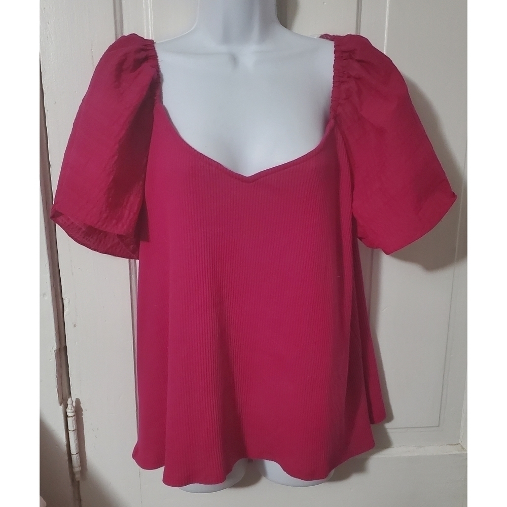 Ava & Viv Flutter Short Sleeve Ribbed Top - Picture 2 of 11